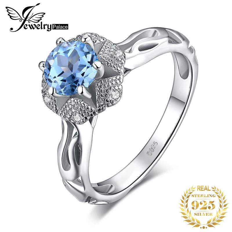 JewelryPalace Blossom Цветок 1ct натуральная Небесно голубой топаз кубический цирконий; для помолвки кольца для женщин 925 пробы серебряные ювелирные изделия
