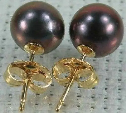 

HOT 14K/20 SOLID GOLD MARKED 10-11 MM PERFECT ROUND TAHITIAN BLACK PEARL EARRING