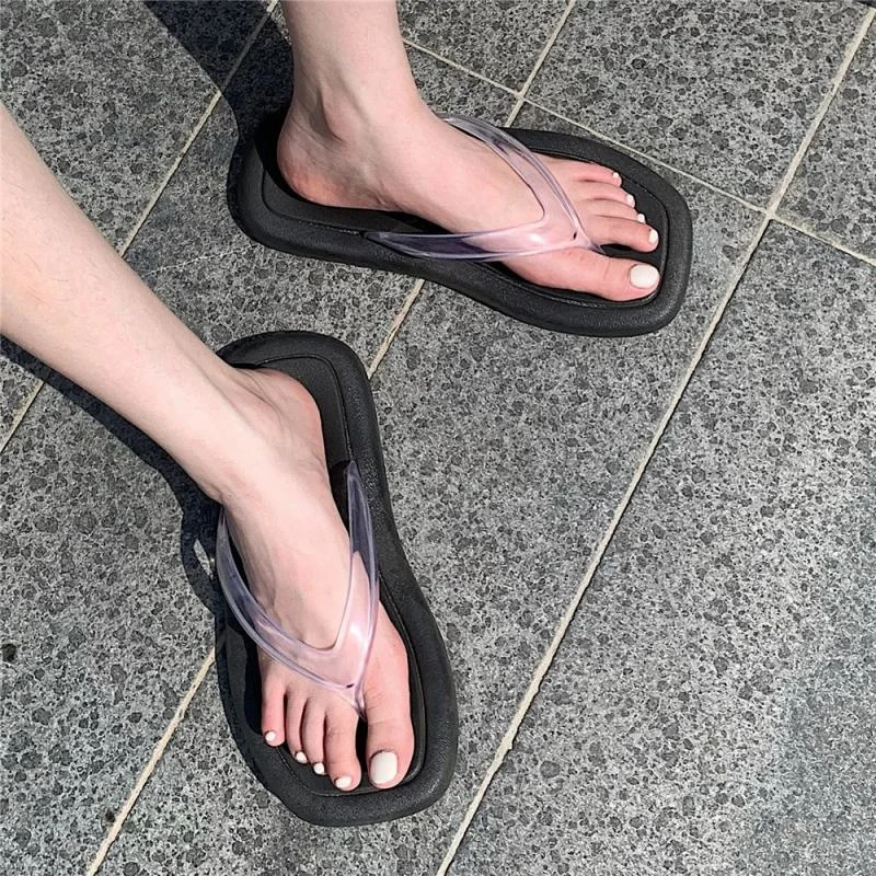 

SP&CITY INS Popular Women's Summer Flip-flops Transparent Band Massage Slippers Vintage Beach Shoes Platform Flip Flops For Girl