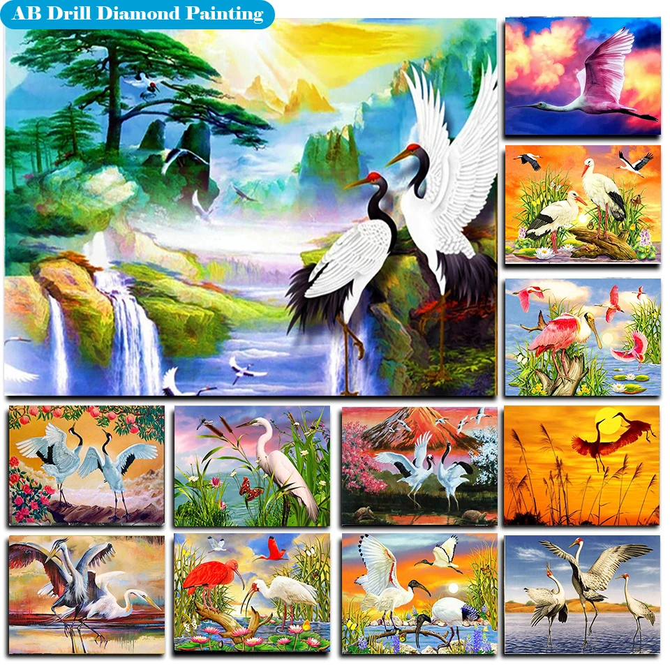 

Full drill AB Diamond Painting Animal Red-Crowned Crane 5D Diy Cross Stitch Diamond Embroidery bird Mosaic Handmade Wall Decor