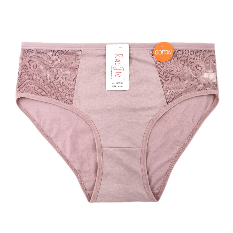 dousha Хлопок 2XL-4XL Большие размеры с высокой талией женские трусики однотонные кружевные трусики нижнее белье женские сексуальные трусики большого размера 68039 - Цвет: dousha