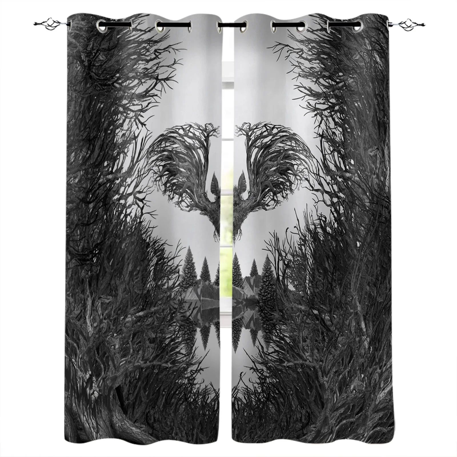 

Halloween Bat Creature Branch Grommet Top Curtains for Living Room Bedroom Kitchen Window Treatments Home Decoration Drapre