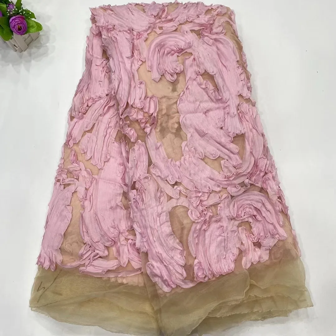 

(5 ярдов/шт.) Красивая лента с вышивкой, французское Сетчатое кружево 2021, новейшая африканская Тюлевая кружевная ткань, розовая для вечернего...