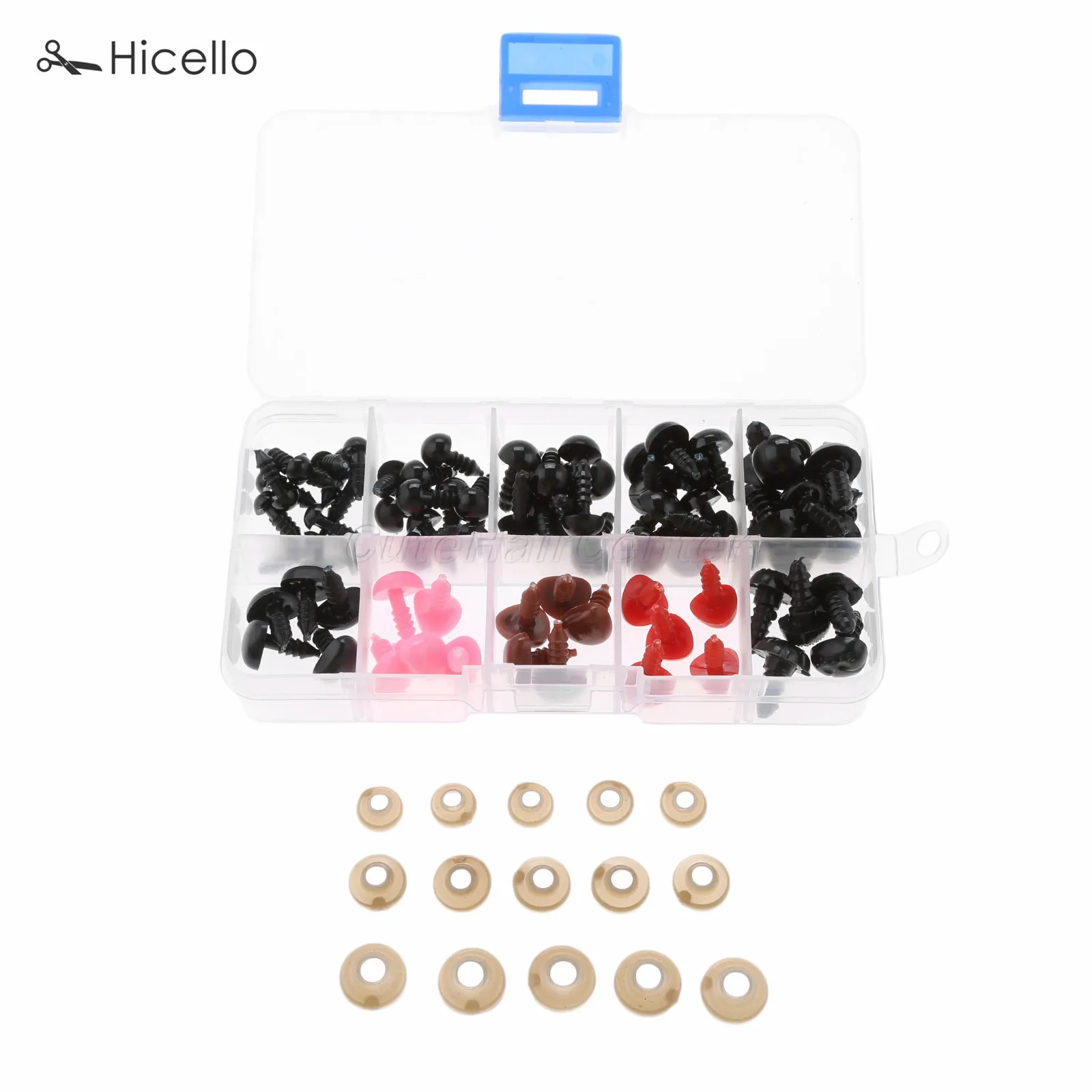 75 шт./корт. Глаза + нос 6/8/9/10/12 мм Пластиковые безопасные глаза Тройная нить для