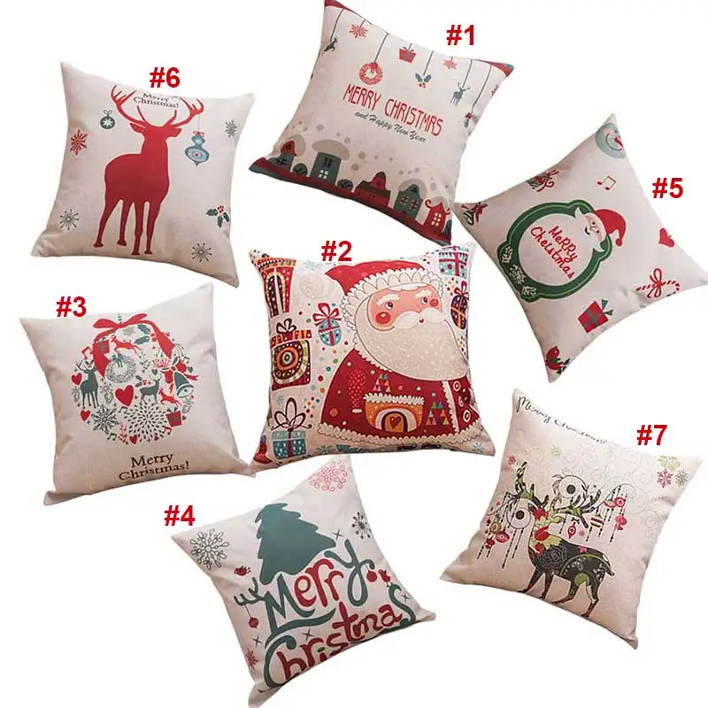 

Newly Santa Claus Deer Series Linen Blend Pillowcase Cushion Fabric Home Sofa Christmas Decor Pillow Cover FIF66