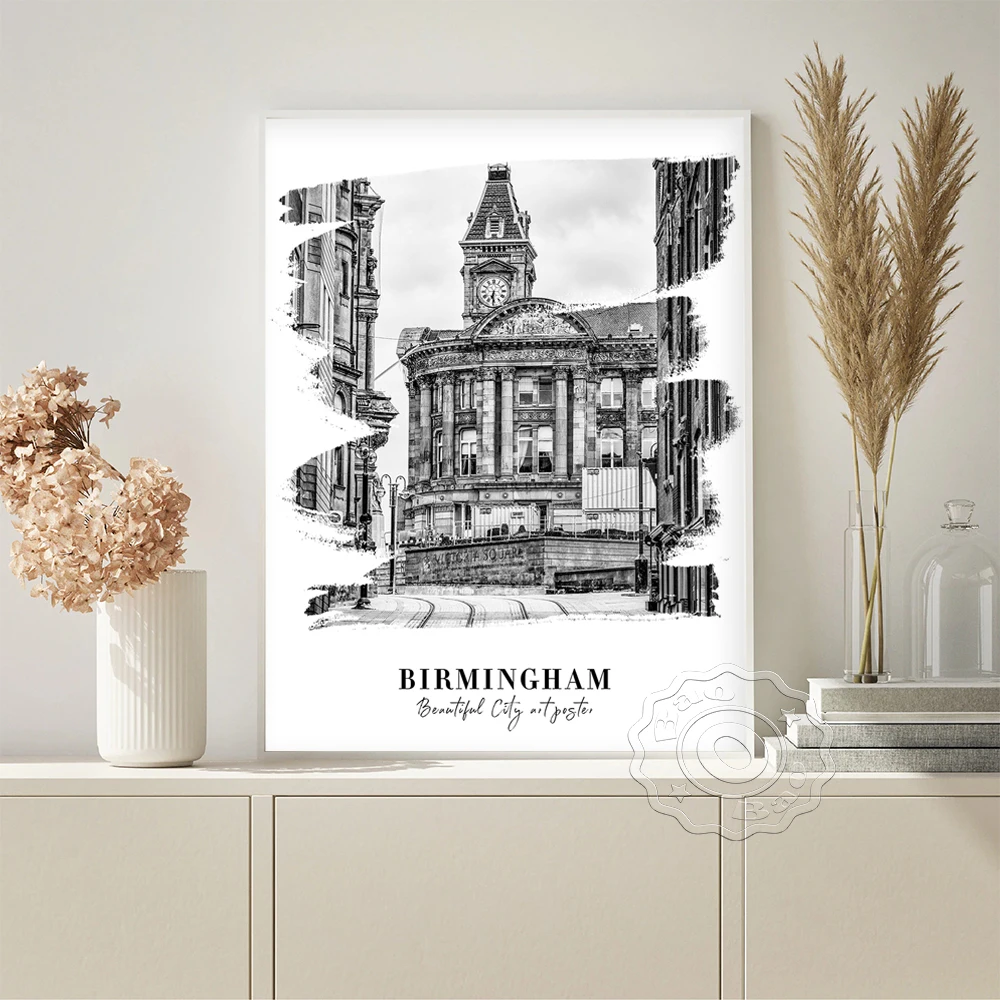 

Birmingham Travel Modern Art Prints Poster City Landmark Black White Photography Scenery Canvas Painting Living Room Home Decor