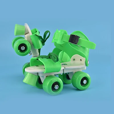 Green 1 пара для детей и взрослых двойная линия коньки обувь 4 PU колеса роликовые Крытый Quad параллельные с тормозом регулируемые патины для мальчиков и девочек - Цвет: Green