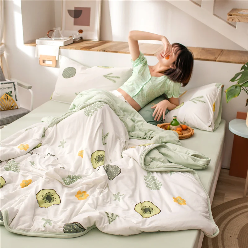 

Cartoon Style Summer Quilt For Beds 4pcs Set Full Queen Quilt Sofa Bed Cover Children Bedspread Sheet Soft Cotton Towel Blankets