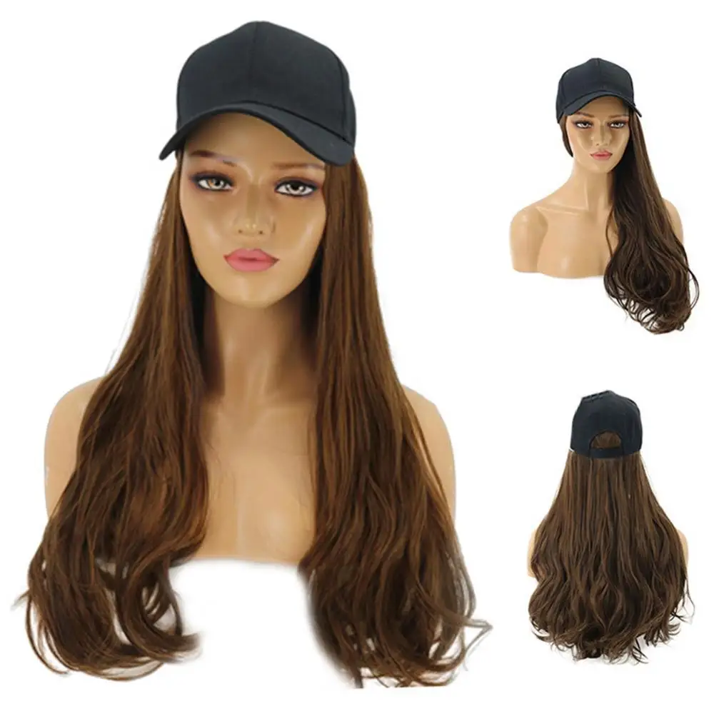 

Women Girl Long Curly Wig Synthetic Hairpiece Hair Extension with Baseball Cap