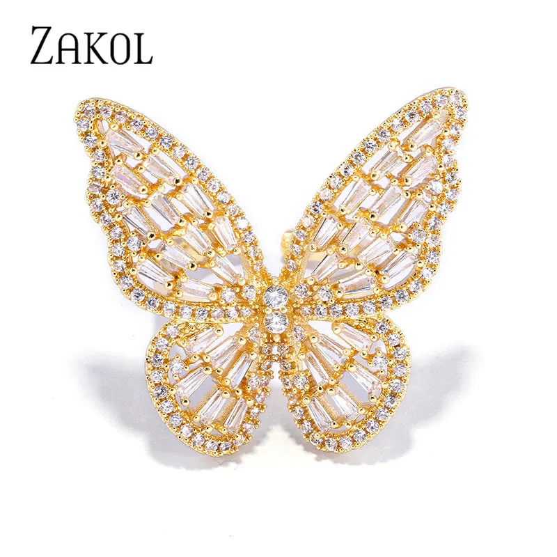 Женское кольцо с бабочкой ZAKOL золотого и серебряного цвета из сплава обручальное