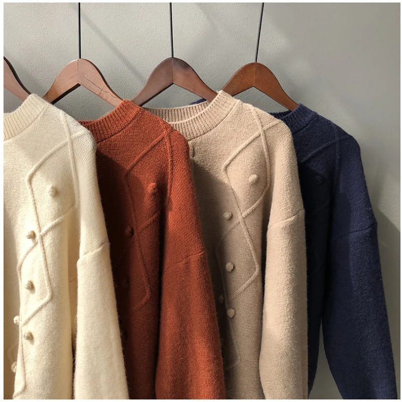 

Spring Autumn Women's Sweater Knitted Pullovers Warm New Round Neck Fashion Casual Long Sleeves Solid Color Female Loose Tops