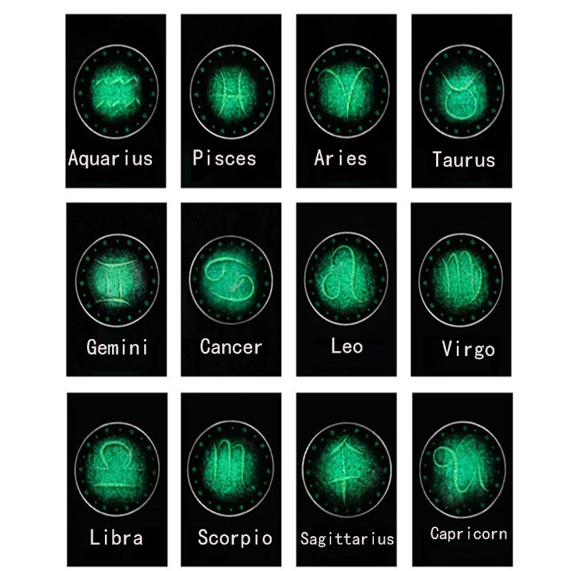 

12 Constellation Green Luminous Shiny Black Braided Leather Cancer Virgo Scorpio Glass Dome Parabolic Punk tibetan bracelet men