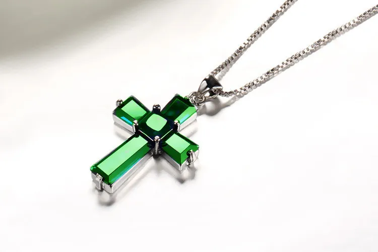 European and American colorful treasure lady ornament cross Emerald Pendant Amazon luxury irregular Zircon Necklace | Украшения и