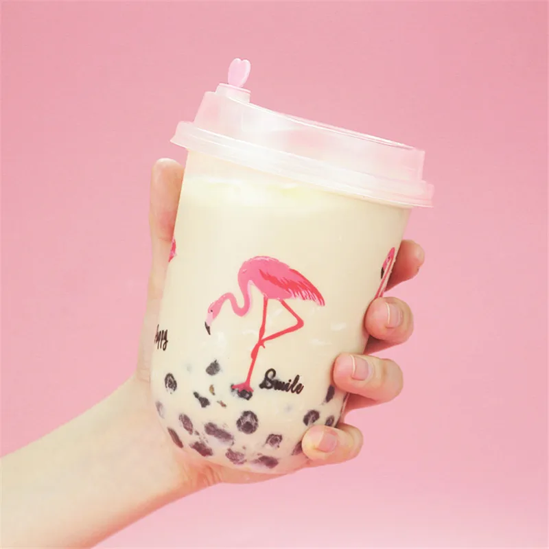 50 шт. одноразовые прозрачные чашки с крышкой в форме фламинго|Одноразовые чашки| |