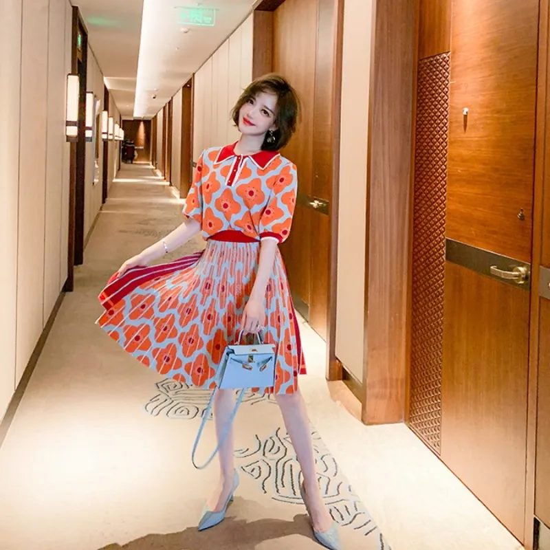 Женский Жаккардовый трикотажный топ комплект из двух предметов с цветочным