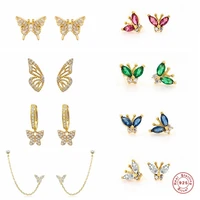 aide clssic cute butterfly earrings female 925 sterling silver stud earring screw ear bone nail zircon earrings piercing jewelry