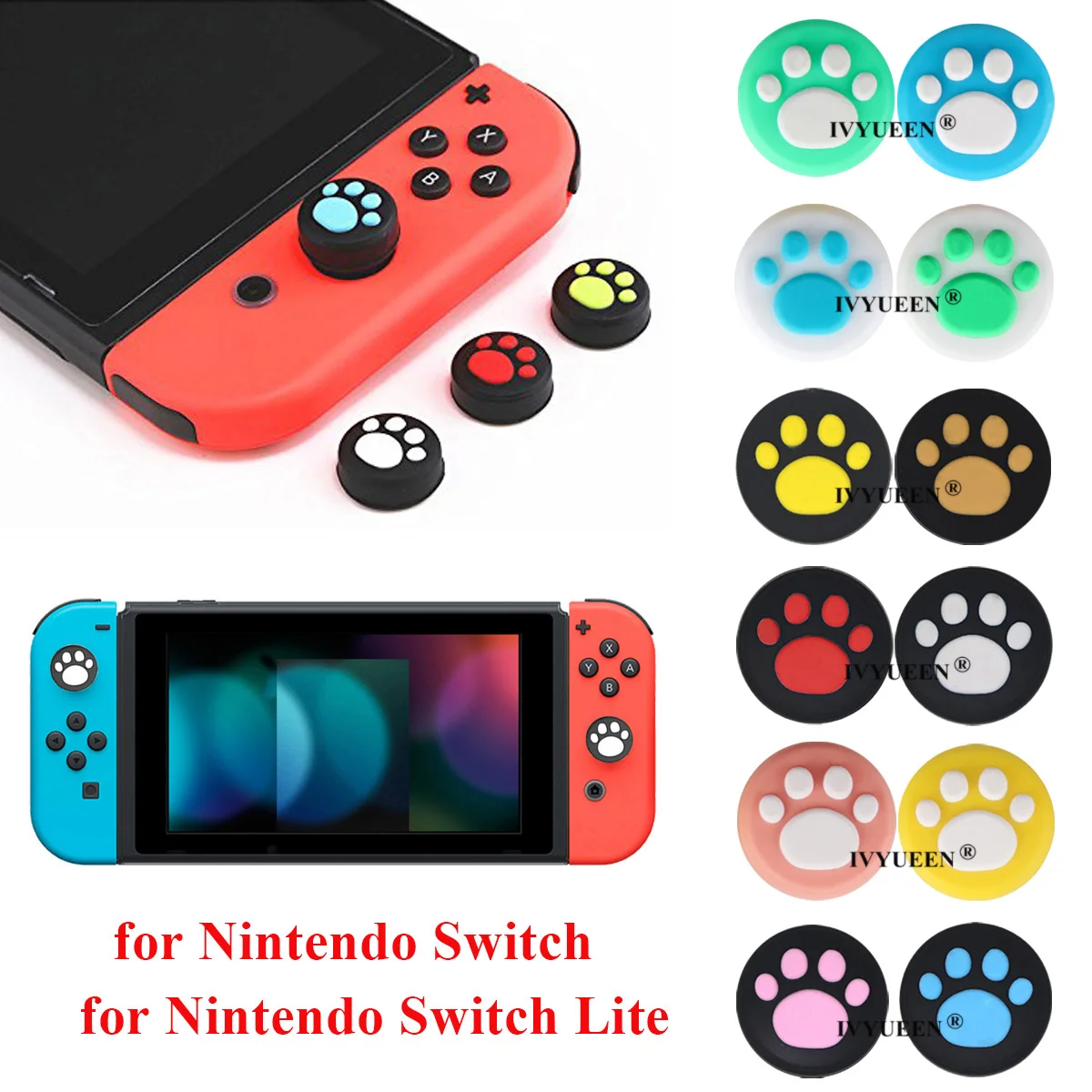 

IVYUEEN 4 PCS Silicone Thumb Grips Cover for Nintendo Switch NS Lite Joy Con Analog Stick Caps Skin for JoyCon Joystick Grip