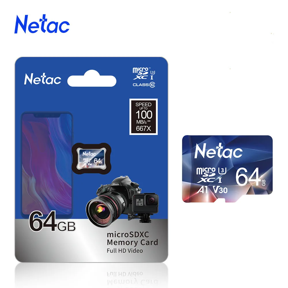 Netac Micro SD карта памяти Class10 TF Card 64 Гб 256 ГБ 512 128 оперативной 32 16 встроенной Макс 100