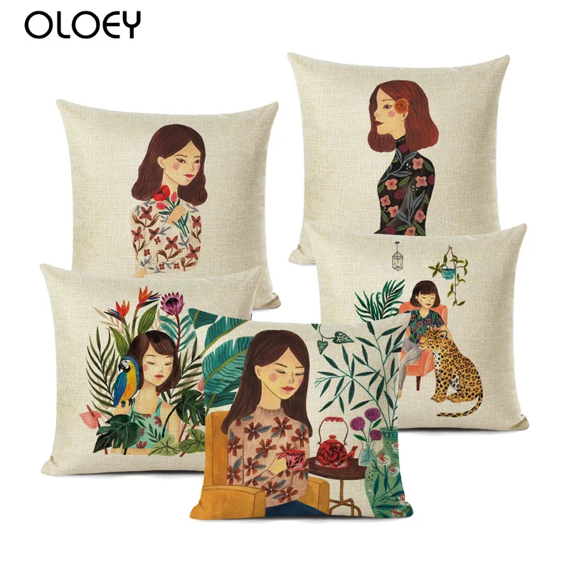 Красивые наволочки с изображением девочек квадратная льняная наволочка для