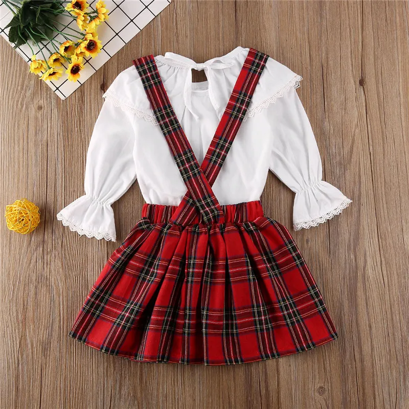 Женский Рождественский комплект одежды для маленьких девочек Однотонная юбка с