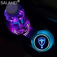 2x led car logo cup holder pads rgb changing usb charging coasters for tesla model s model x model 3 car goods car accessories