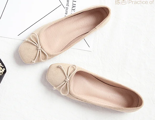 beige flock Женские лоферы на плоской подошве с квадратным носком, бантиком, в европейском и американском стиле, из микрофибры, большие размеры 34-45 балетки на плоской подошве, без шнуровки, красного цвета - Цвет: beige flock