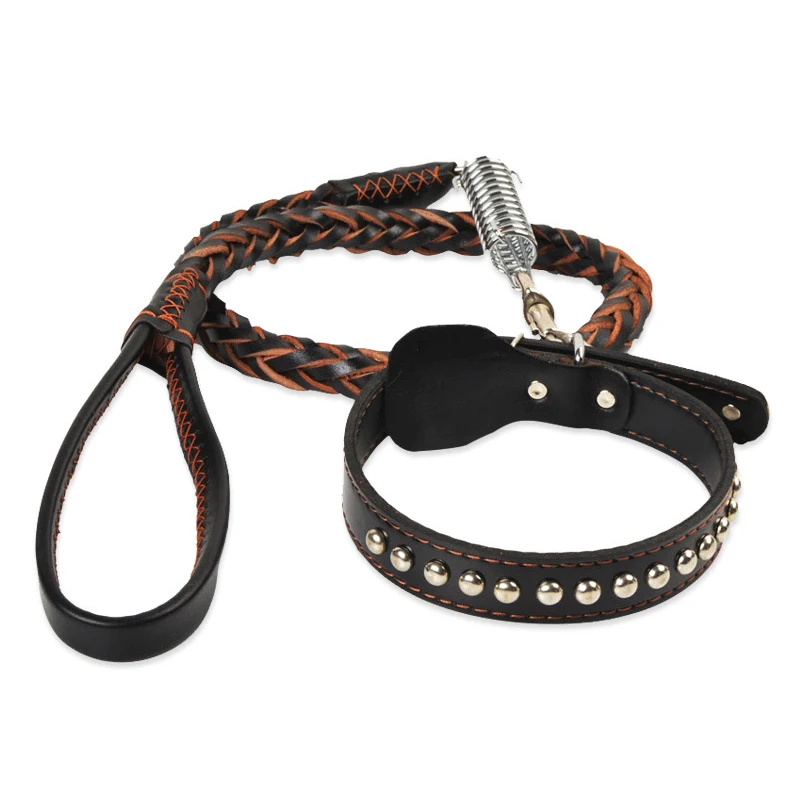 

Reflective Big Dog Collar Leather Leash Training Running Rope Medium Collar Leashes Strong Lead Rope For Labrador Rottweiler