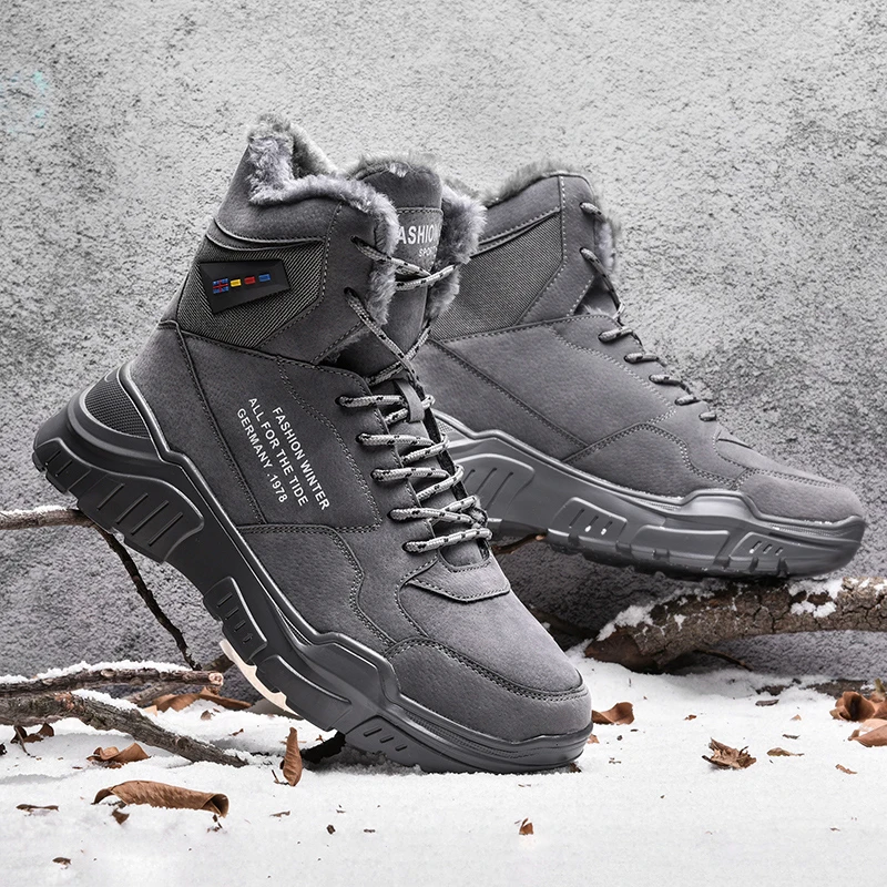 

Winter New Keep Warm Men Sneakers Latest High Top Running Shoes Leather Men Lightweight Gym Running Shoes Tourism Walking Shoes
