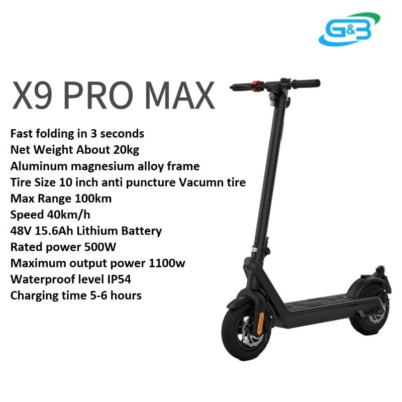 

X9 Pro Max Electric Scooter for Adults 100KM Long Range Foldable 48V 15.6Ah Lithium Battery 1100W E-Scooter Electric Skateboard