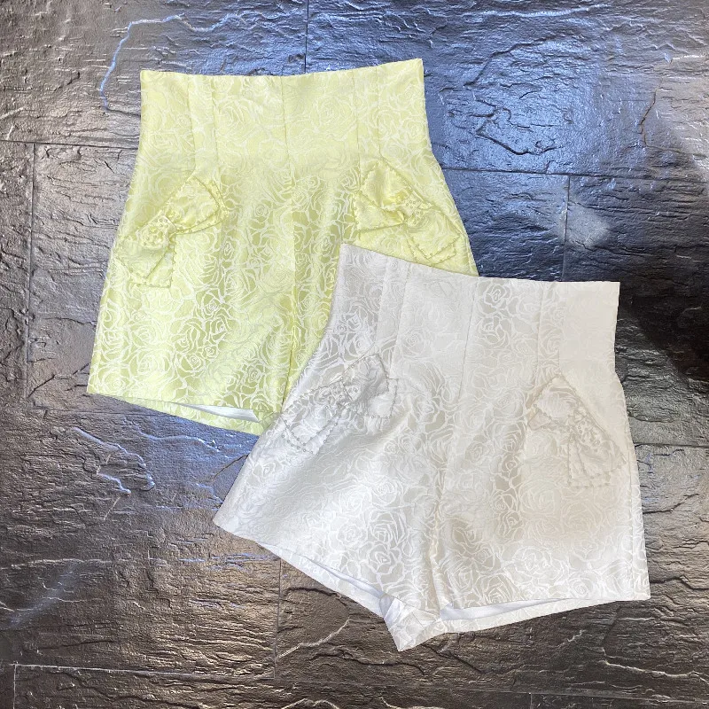 

Bow Beaded Jacquard Print Shorts Summer European Station New Women's Wear