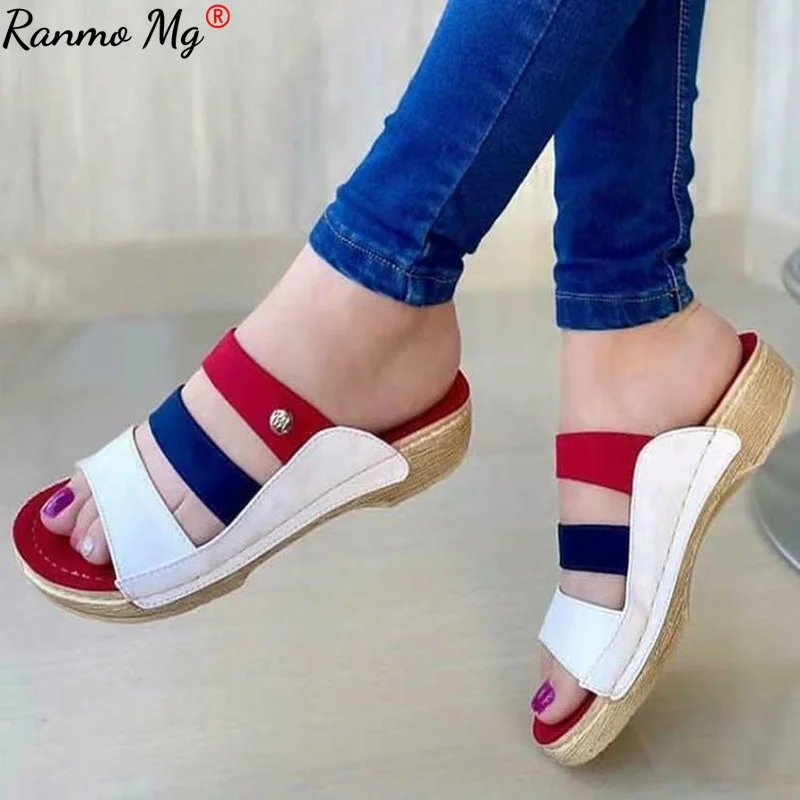 

2021 Summer New Women's Sandals Color Matching Set-on Flat-bottomed Comfortable Classic Fashion Casual Sandals Plus Size 36-43