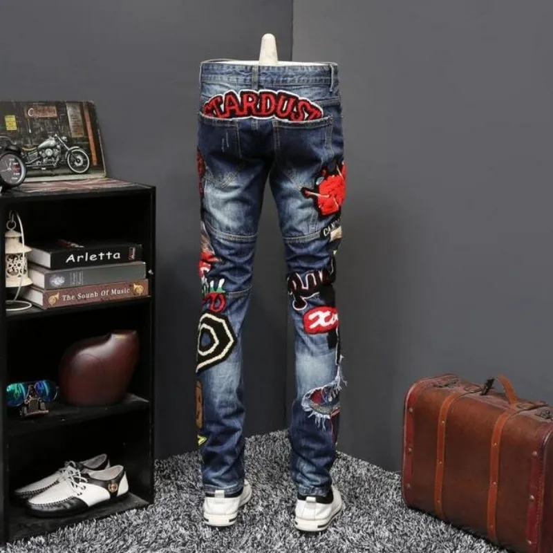 Embrodiery Heavy Wormanship Jeans New High Quality Designer Pants Nightclub Party Jeans Men Trousers Slim Fit