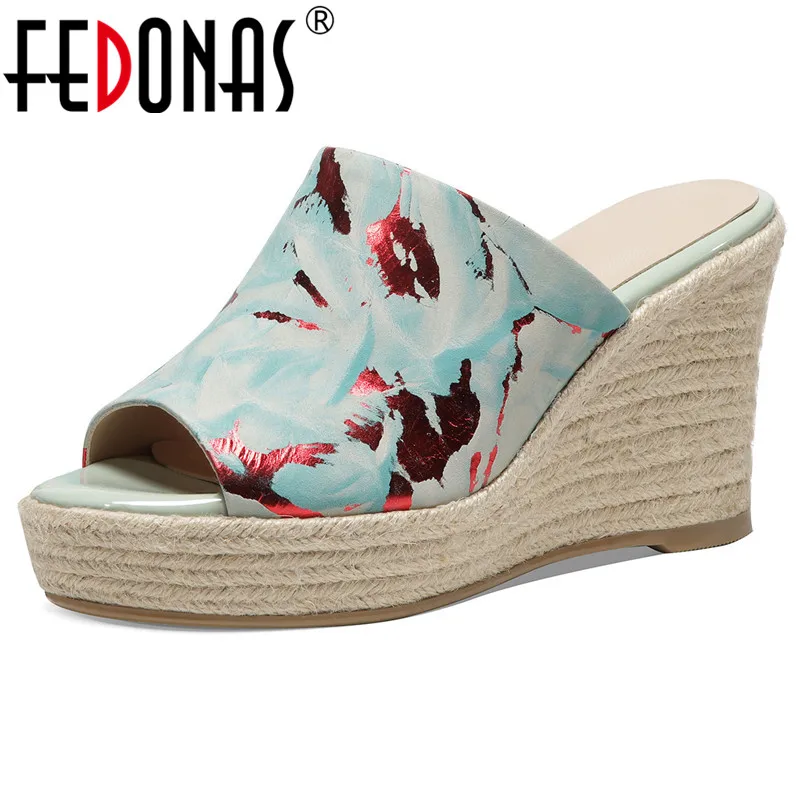 

Женские босоножки на платформе FEDONAS, разноцветные туфли из натуральной кожи на высоких каблуках, повседневная обувь для вечеринки на лето ...