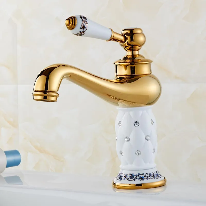 

Basin Faucets Brass with Diamond Bathroom Faucet Gold Mixer Tap Single Handle Hot & Cold Washbasin Tap torneiras