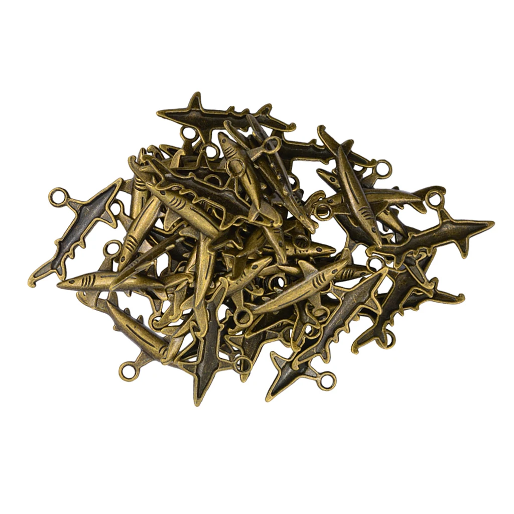 50 шт. античные бронзовые мини подвески в виде акулы для древних ювелирное изделие