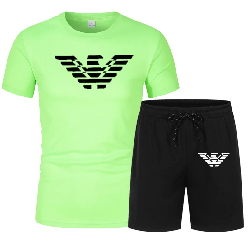 

Printing Sports Short-sleeved T- Shirt + Sports Casual Shorts New Fashion 's Personality Fashion 2021 Summer Trend Men Cotton