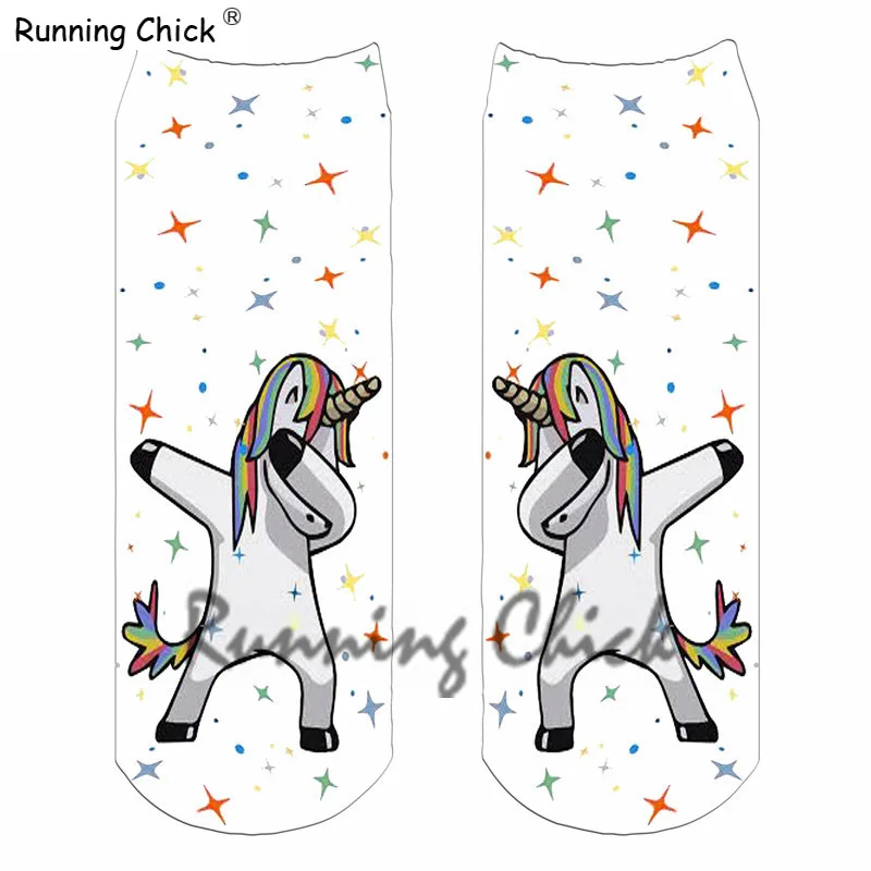Женские короткие носки для бега с принтом цыпленка звезда танцующим единорогом