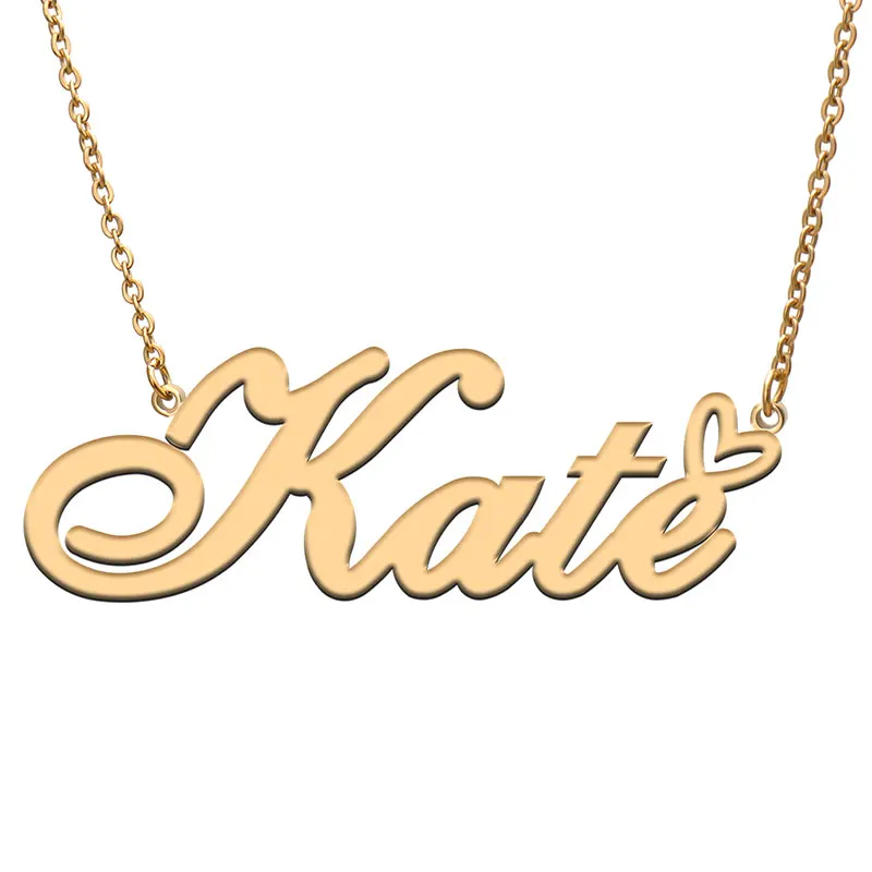 

Love Heart Kate Name Necklace for Women Stainless Steel Gold & Silver Nameplate Pendant Femme Mother Child Girls Gift