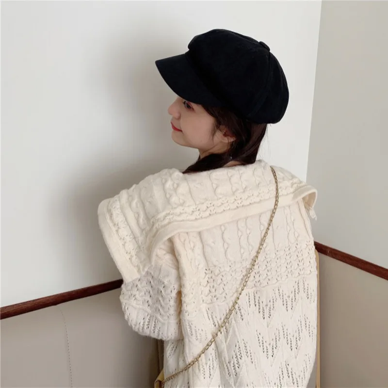 

Japan Preppy Style Knitted Peter Pan Collar Loose Woman Sweaters Autumn Winter Sweet Korean Clothes Female Pullovers New