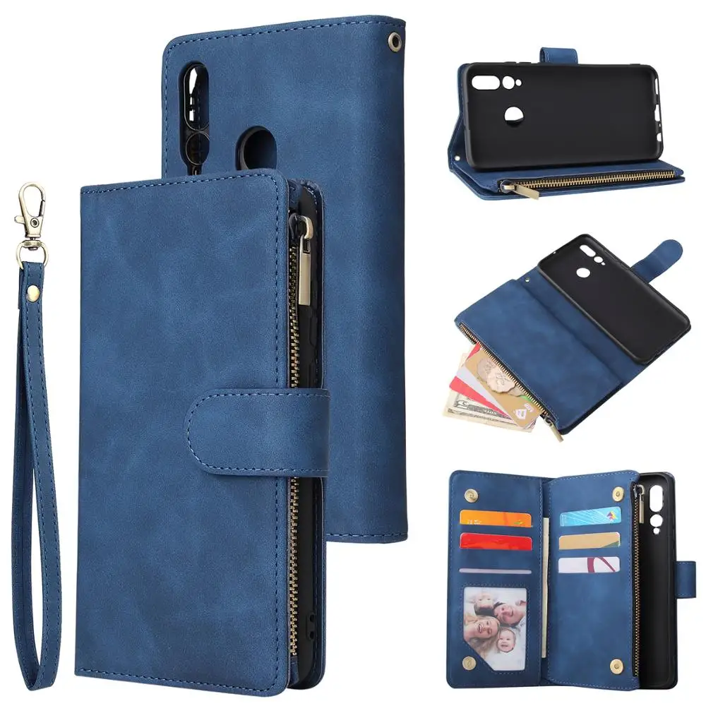

Luxury Retro Matte PU Leather Zipper Wallet Case For Huawei P Samrt Plus 2019 Flip Cover Stand