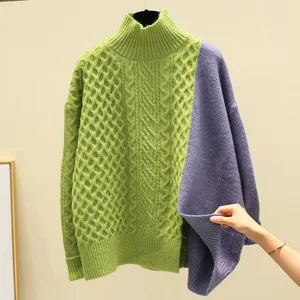 Свитер женский трикотажный, в стиле пэчворк, зимний