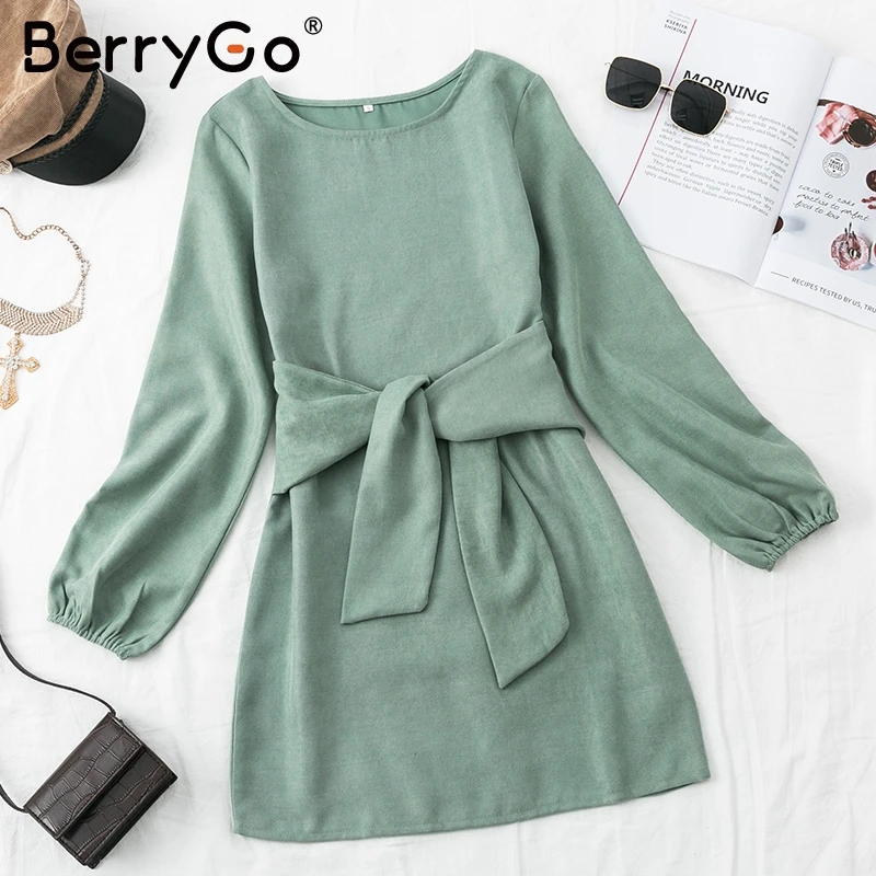 Платье мини женское с пышными рукавами и круглым вырезом на осень/зиму|Женские