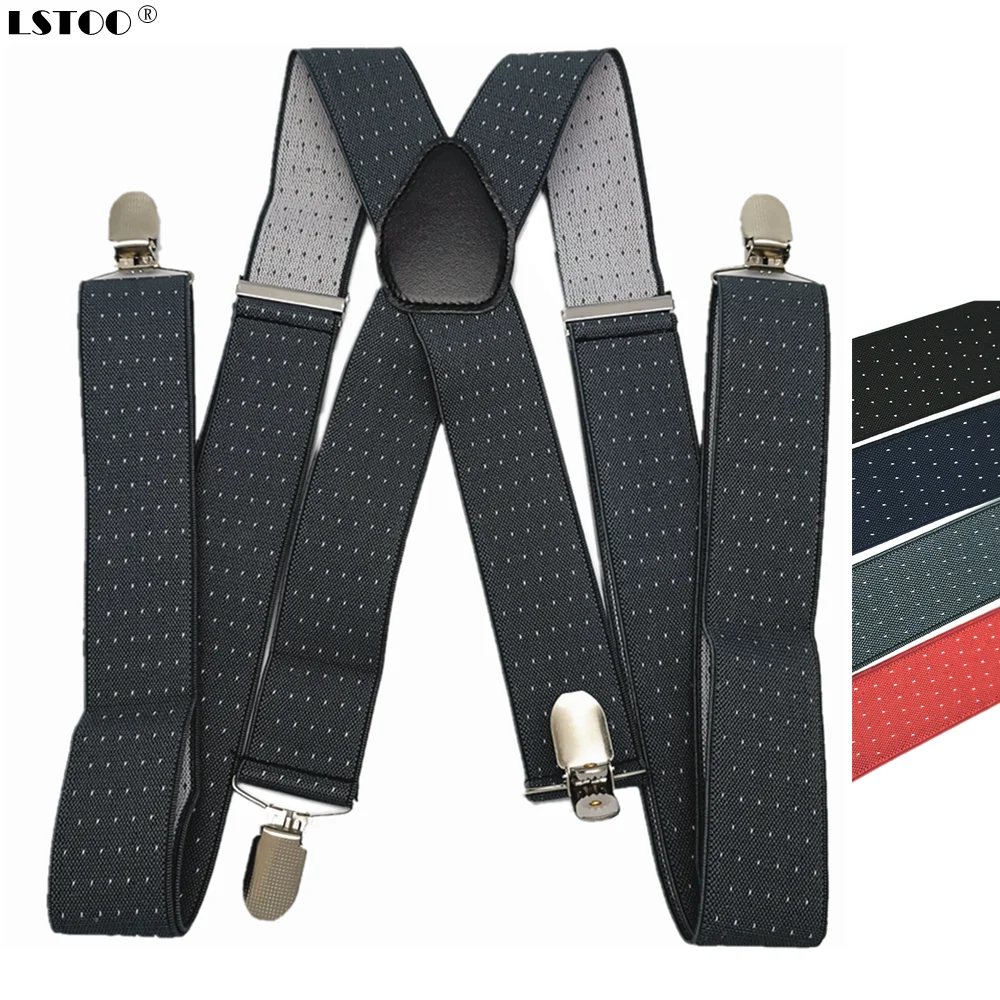 Кожаные лямки с 4 клипсами для мужчин эластичные регулируемые подтяжки в горошек