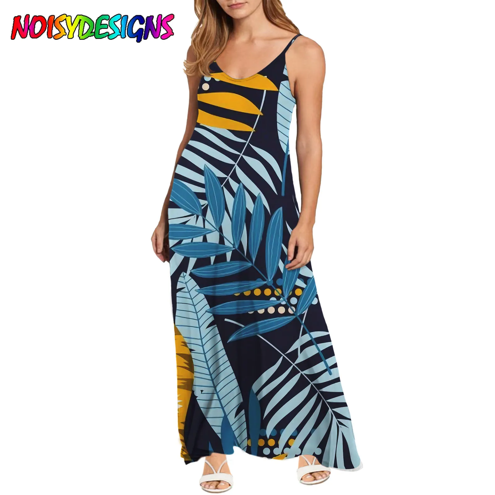 

NOISYDESIGNS Hawaiian Tropical Pattern Dress Sexy Sling Women Party Elegant Outfits Summer Club Loose Dresses 2021 Plus Size