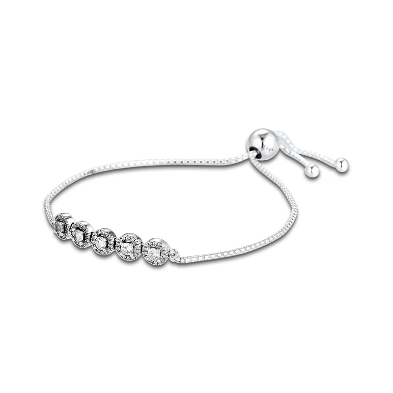 

Round Sparkling Slider Bracelet Argent 925 Sterling Silver CZ Chain Bracelets for Women Original Jewelry Gift Wholesale