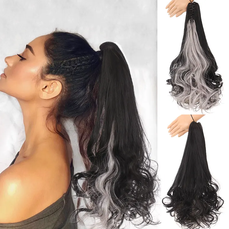 

Длинные кудрявые удлинители волос pongytail с зажимом для когтей, синтетические удлинители волос с зажимом для женщин, коричневые, черные, белые...