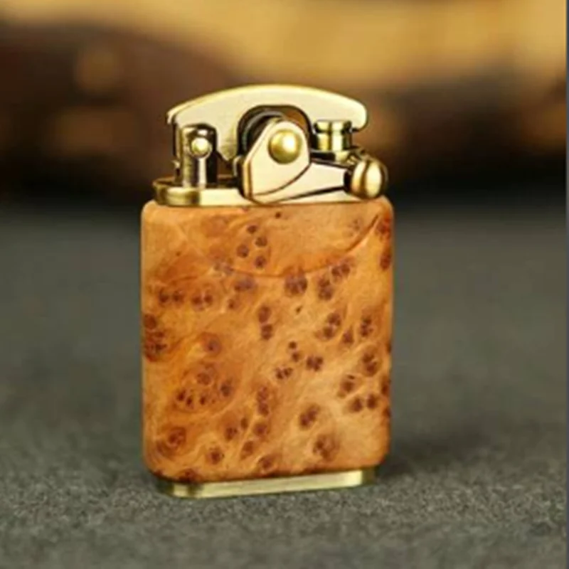 

New Style Wooden Kerosene Lighter Transfer Bead Ebony Yellow Rosewood Shell Smoking Accessories Gift for Men Lighter Vintage