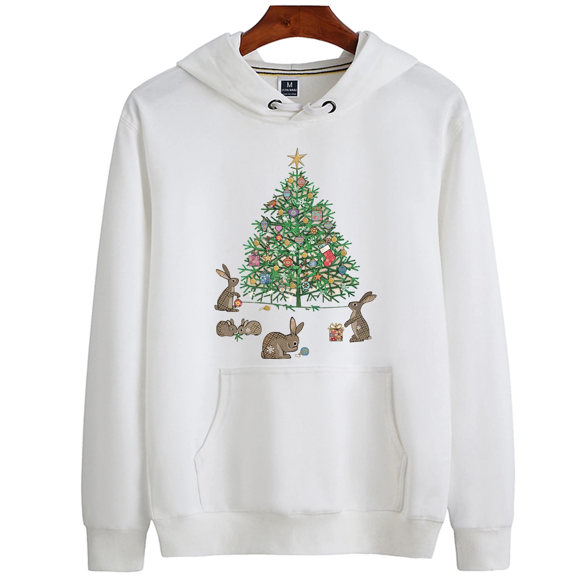 

Christmas Rabbit Print Casual Hoodie Warm Wool Loose Sport Long Sleeve Pullover Harajuku Hip Hop Women Men Sweat T-Shirt S-4XL