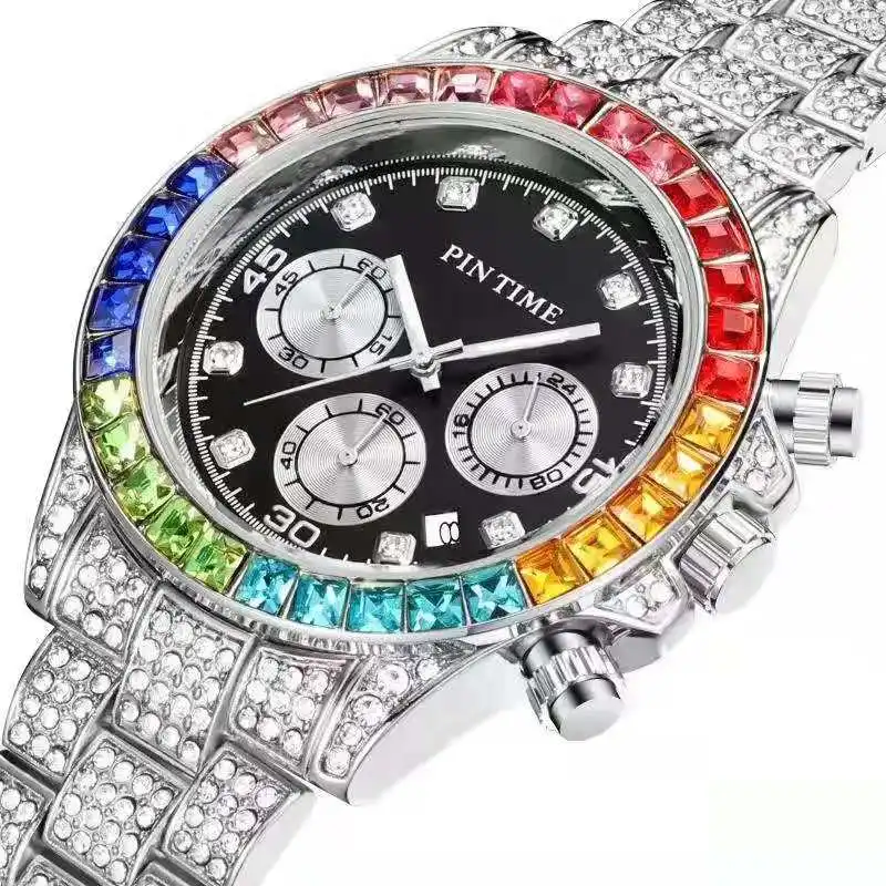 Iced Out Diamond Мужские часы Роскошные мужские из стали кварцевые 2020 хронограф