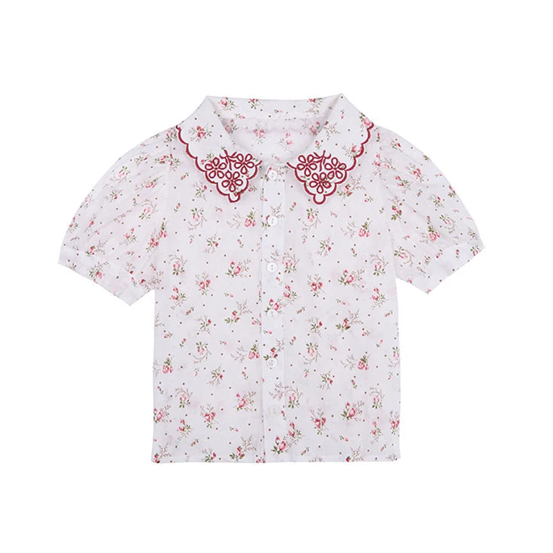 

Children'S Clothing Girls Short-Sleeved Lapel Shirt Summer New Baby Floral Top Toddler Kids Top